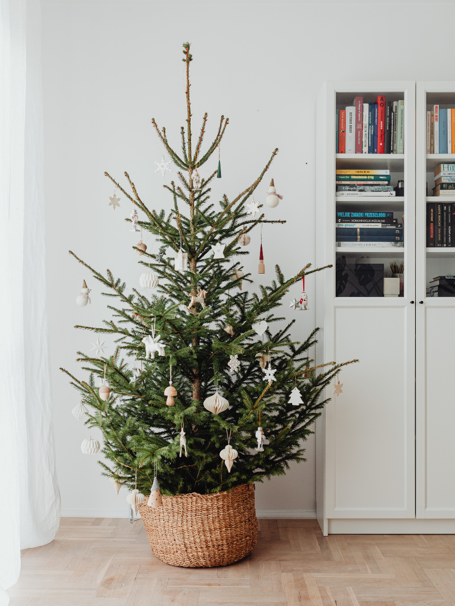 modern unique Christmas tree ideas basket christmas tree base