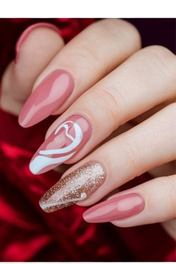 chrome and glitter valentine nails