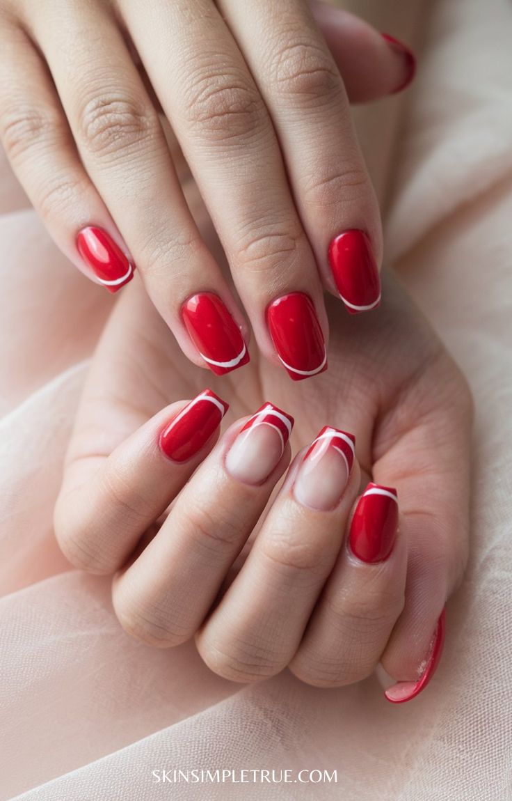 valentines nails short pink and red