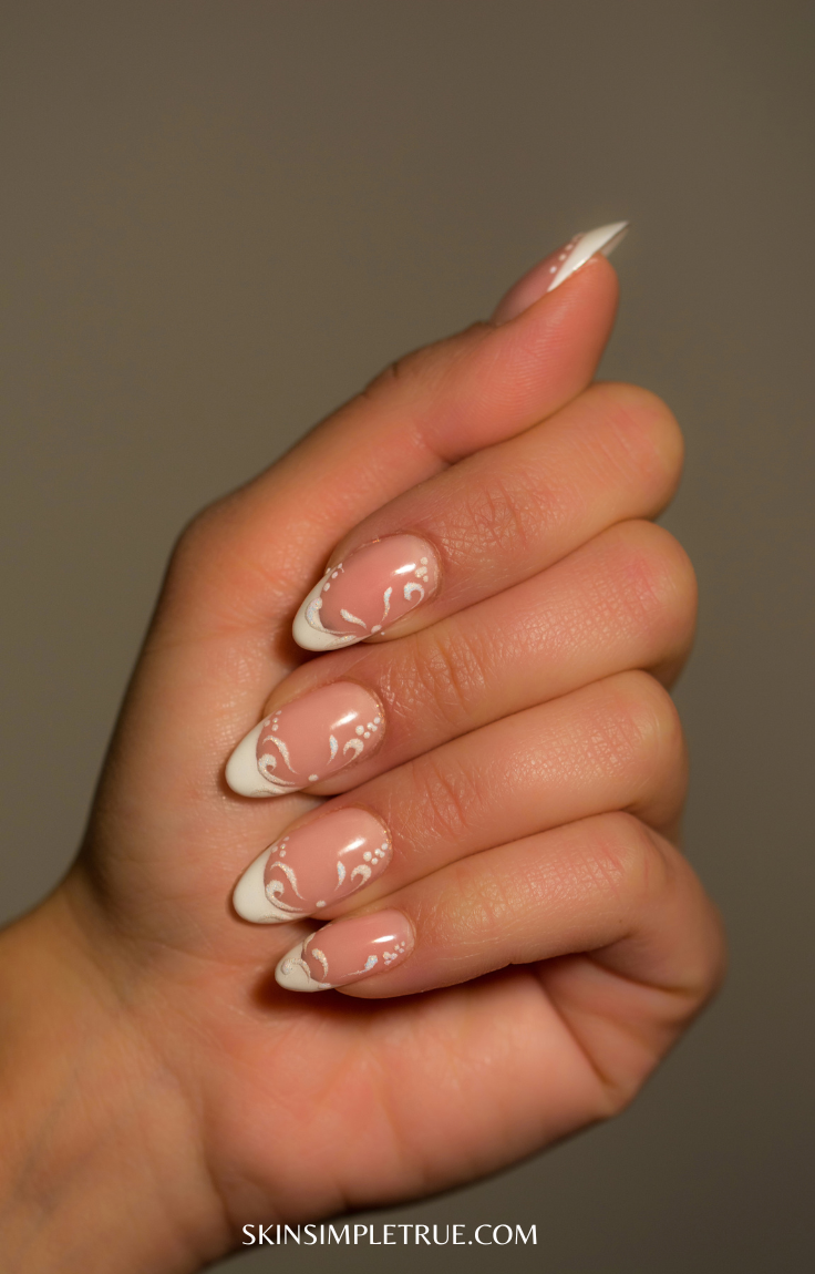 valentines nails short pink and white